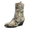 Meotina damskie buty zima buty westernowe wąż drukuj spike obcasy kostki botki zamek błyskawiczny okrągłe palcece buty kobiet jesień plus rozmiar 4-12 210608