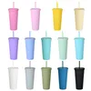 22oz Straw Mok lekvrije zegel Dubbellaags Plastic Cup Draagbare Koffie Bekers 700ml Effen kleur