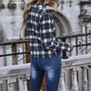 Mode Frauen Plaid Kurze Jacken Drehen Unten Kragen Langarm Zweireiher Dame Jacken W242 210526