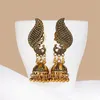 Retro Gold Pfau Oxidierte Ohrhänger Schmuck für Frauen Ethnische afghanische Vogelkäfig geschnitzte Jhumka Ohrringe
