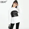 Kvinnor Black Girdle Vest Patchwork Shirt LAPEL Långärmad Loose Fit Fashion Tide Spring Höst 7D0008 210421
