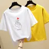 S-XL Short Sleeve Tshirt Women Clothing Vintage White T shirt Woman Tops Summer Printed Yellow Cotton Tee Shirt Femme 210604