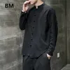 リネンシャツ男性服中国風ロングスリーブレトロボタンシャツソリッドカラースタンドアップカラールーズプラスサイズトップ220309