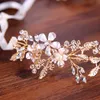 Bride Flower Headbands Wedding Hair Accessories Hair Vine Bridal Headpiece Crystal Hairband Golden Leaf Tiaras Headbands X0625