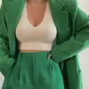 Costumes pour femmes Blazers LXCX décontracté femme vert surdimensionné coton lin Blazer 2021 printemps mode femme ample poche Outwear dames Streetw