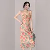 Sommer Elegante Spaghetti Strap frauen Blumen Druck Mantel Kleider Abend Party Besondere Anlässe Kleid Vestidos 210529