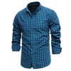 Spring 100% Cotton Plaid Shirt Men Slim Fit s Dress s Brand Long Sleeve Black High Quality s for 210809