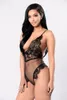 Women's Jumpsuits & Rompers V-neck Spaghetti Strap Women Eyelash Lace Sexy Bodycon Bodysuit Patchwork Transparent Mesh Tight Romper Hollow S