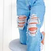 High Street Frauen Jeans Casual Gerade Bein Taille Lose Fitting Ripped Löcher Dünne Damen Denim Hosen 210922