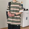 Privathinker herr randig kortärmad t-shirt mode kvinna koreanska streetwear topps manliga t skjortor kläder 210506