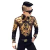 Camicetta casual Homme Camicia da banchetto barocca Paisley Nero Oro Uomo Lusso coreano s Manica lunga Stampa s Slim Fit 210809