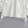 Zevity Women mode dubbelfickor patch vit smock blus kvinnlig loss lös kimono skjortor chic blusas topps ls7681 210603