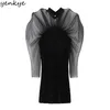 Fashion Women Sexy Transparent Mesh Patchwork Velvet Dress Long Sleeve Vintage Black Bodycon Mini Party Vestido 210514