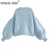 WESAY JESI Autumn Winter Women Knit Cardigan Buttons Long Sleeves V-Neck Loose Sweater Casual Fashion Chic Tops 210806