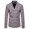 Men's Suits & Blazers Fashion Plaid Back Slit Double Breasted Casual Suit Jacket Slim-fit Simple Clothing