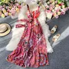 Neploe Bohemian Vacationスタイルの背中のキャミソールのドレス夏のファッションのサッシスリムなしのプリントビッグスイング女性ドレス82205 210423