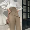 Retro Plus Size Wysoka talia Khaki Szerokie spodnie nogi Kobiety Pasek Dzikie Luźne Dorywczo Czarne Kombinezony Capris Mujer Pantalones Streetwear 210610