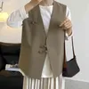 Simple solide tout match Blazer débardeur femmes mode coréenne décontracté poches costumes gilet Chic Femme gilet 210514