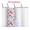 20 oz blank white Sublimation Straight Tumbler Slim Cup Stainless steel Double wall vacuum with lid metal straws