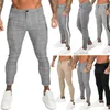 GINGTTO Pantaloni da uomo Pantaloni casual Pantaloni chino skinny elasticizzati Pantaloni slim fit a quadri da uomo 210715