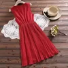 Elegant söt chiffong kawaii pläterad klänning sommar koreanska chic sundress kvinnor vit röd polka dot ärmlös ruffles 9858 210508