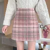 Automne Hiver Vintage Plaid Laine Femmes Jupes Patineuse Taille Haute Femme Fermeture À Glissière A-ligne Wrap 210428