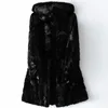 Kvinnors Fur Faux Luxury Style Ol Black Mink Coat Stor 5XL Vinter Medium Längd Jacka Tjock varmt Outwear med Hooded Overcoat