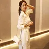 Verão Branco Camisas Alto Vestido Split para Mulheres Manga Longa Belted Slim Cintura Longo Escritório Senhoras Vestidos 210515
