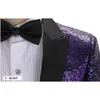 Snygg lila svart sequin tuxedo blazer män märke lape en knapp kostymjacka manlig party scen prom coustume homme 210522