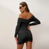 Bodycon 드레스 여성 섹시한 크로스 V 넥 꽉 스티치 긴 소매 숙녀 화이트 패션 파티 클럽 Vestidos Femme Robe 210517