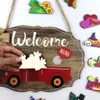 Old Truck Welcome Sign for Front Door with 12 Pieces Interchangeable Holiday Accessories Wood Porch Decor Hanging Rustic Farmhouse Outdoor Home Decorations