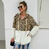 Otoño invierno leopardo sudaderas mujeres manga larga sudaderas con capucha casual cremallera con capucha top abrigo cálido polerones mujer 210803