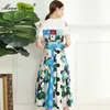 ファッションデザイナードレス夏の女性のドレスオフショルダー半袖花柄ビーズボヘミアドレス210524