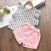 Kläderuppsättningar Summer Girls Set 2023 Children's Leaf Poots Design Girl Sleeveless Shirt och kortsort Pant Fashion Style Ny ankomst