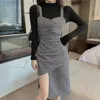 Autumn Winter Streetwear Two Piece Set Women Knitted Pullover Sweater Tops + Knee-Length Dress Suits Korean Elegant 2 210514