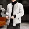 Korean Fashion Autumn Winter Bomber Jacket Men Thicken Baseball Diamond Shape Designed Stand Collar Casual 220301