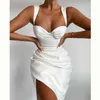NewAsia Weiß Party Kleid Frauen Sommer Ärmellose Bügel Schatz Ausschnitt Sexy Kleid Seite Split Geraffte Midi Vestidos 210413