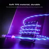3FT 2A Magnetisk Fast Laddare Telefonkablar LED Flödande Ljuskabel Laddningslinje Streamer Snabbladdning Tråd för Samsung S21 Huawei Izeso