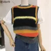 Fashion Striped Sweater Vest Women Fall Clothes Knitwear Female Pullovers Korean Knit Short Jumper Woman Tank Tops 210417