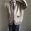 Maglioni da uomo Cardigan da uomo Impiombato Manica lunga Preppy Basic Scollo a V Stile giapponese Maglioni lavorati a maglia retrò Ragazzi Oversize Accoglienti cardigan