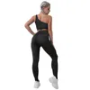 Kadın Fitngym Spor Asimetrik Tek Omuz Askılı Spor Üst Ve Yüksek Bel Pantolon Yaz Yoga Koşu Kıyafetleri için Set X0629