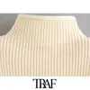 Traf Women Fashion z podkładkami na ramię przycięty dzianinowy sweter vintage wysoki rękaw na szyi żeńskie pullover eleganckie topy 210415