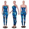 Partihandel onesies Jumpsuits Rompers Overaller One Piece Byxor Sexig Skinny Playsuit Slim Fashion Strapless Print Paneled Jumpsuit Kvinnor Kläder KLW6600