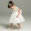 Baby Girl Chopening Gown Lovely Bow Dress Vit Lace First Birthday Evening Kid Kläder 0-2Y 6109BB 210610