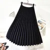 Spring Autumn Winter Elegant Pleated Skirts Womens High Waist White Long Skirt Female Ladies High Quality Women Midi Skirts Saia 210416