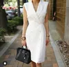 Summer Fashion Double-breasted Pencil Dress Women Sleeveless Patchwork Slim Suits Dresses OL Wear To work Vestidos 210529