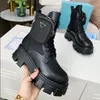 High Quality Winter Womens Boots Calfskin Martin Shoe Detachable Nylon Pouch Combat Shoes Ladies Outdoor Thick Bottom Mid-length Boot 35-45