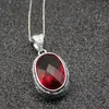 Pendentif Colliers Hermosa incroyable ovale brillant sang rouge grenat couleur argent pour femmes charmes chaîne collier 20 pouces226S6640908