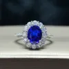 KNRIQUEN 100% Prata Esterlina Criada Moissanita Azul Real Safira Pedra Preciosa Casamento Festa de Noivado Anel Feminino Jóias Finas