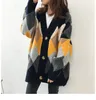 H.SA Women Spring Sweater Cardigans V neck Geometric Warm Poncho Jumpers Loose Style Oversized Knit Overcoat Outerwear Tops 210417
